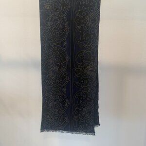 Navy Blue Patterned Scarf with Gold Dot Detailing